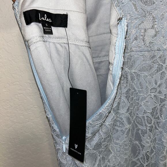 Lulus Dreaming of This Ice Blue Embroidered Lace Sleeveless Maxi Dress Sz Small - Picture 7 of 9